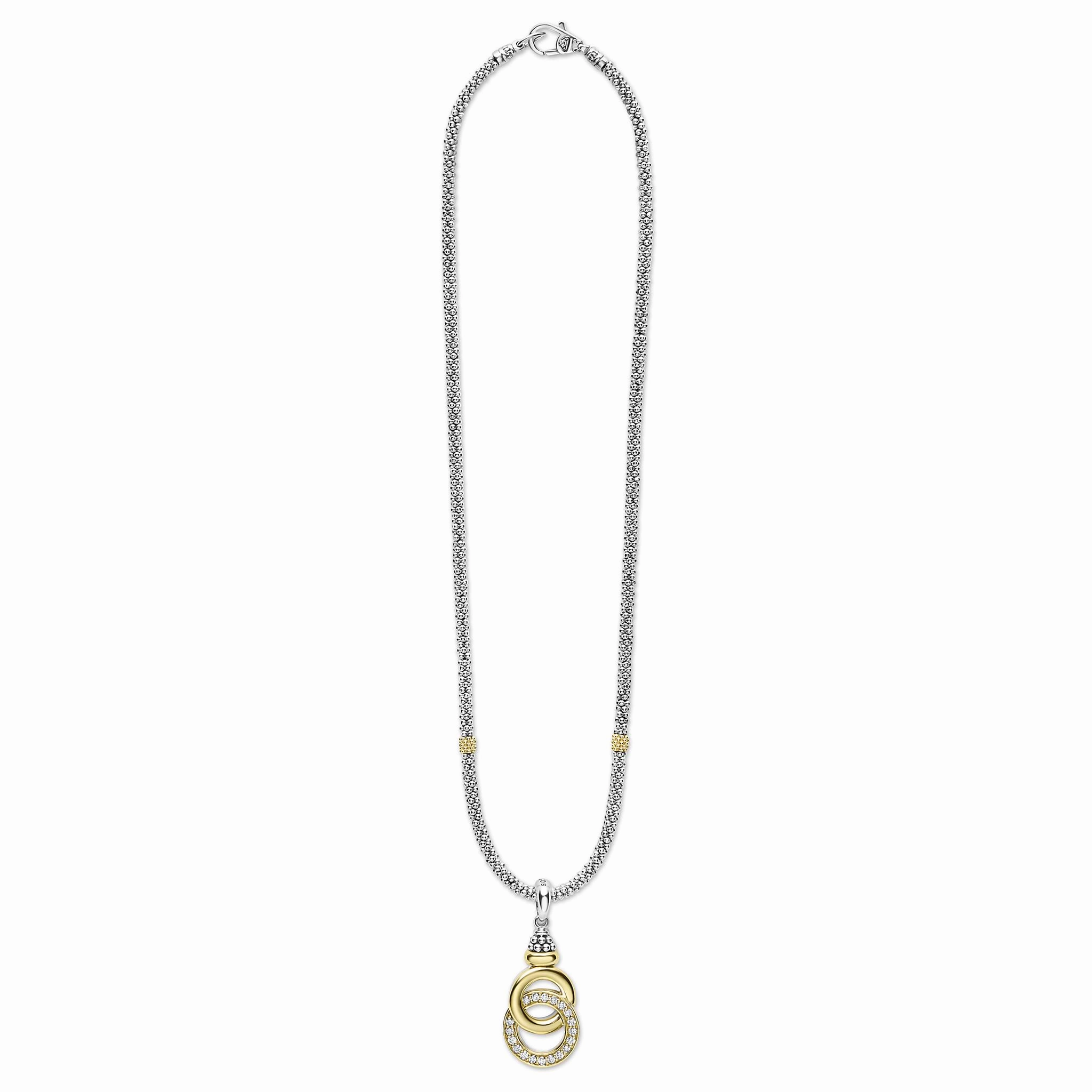 Signature Caviar Two-Tone Interlocking Diamond Pendant Necklace