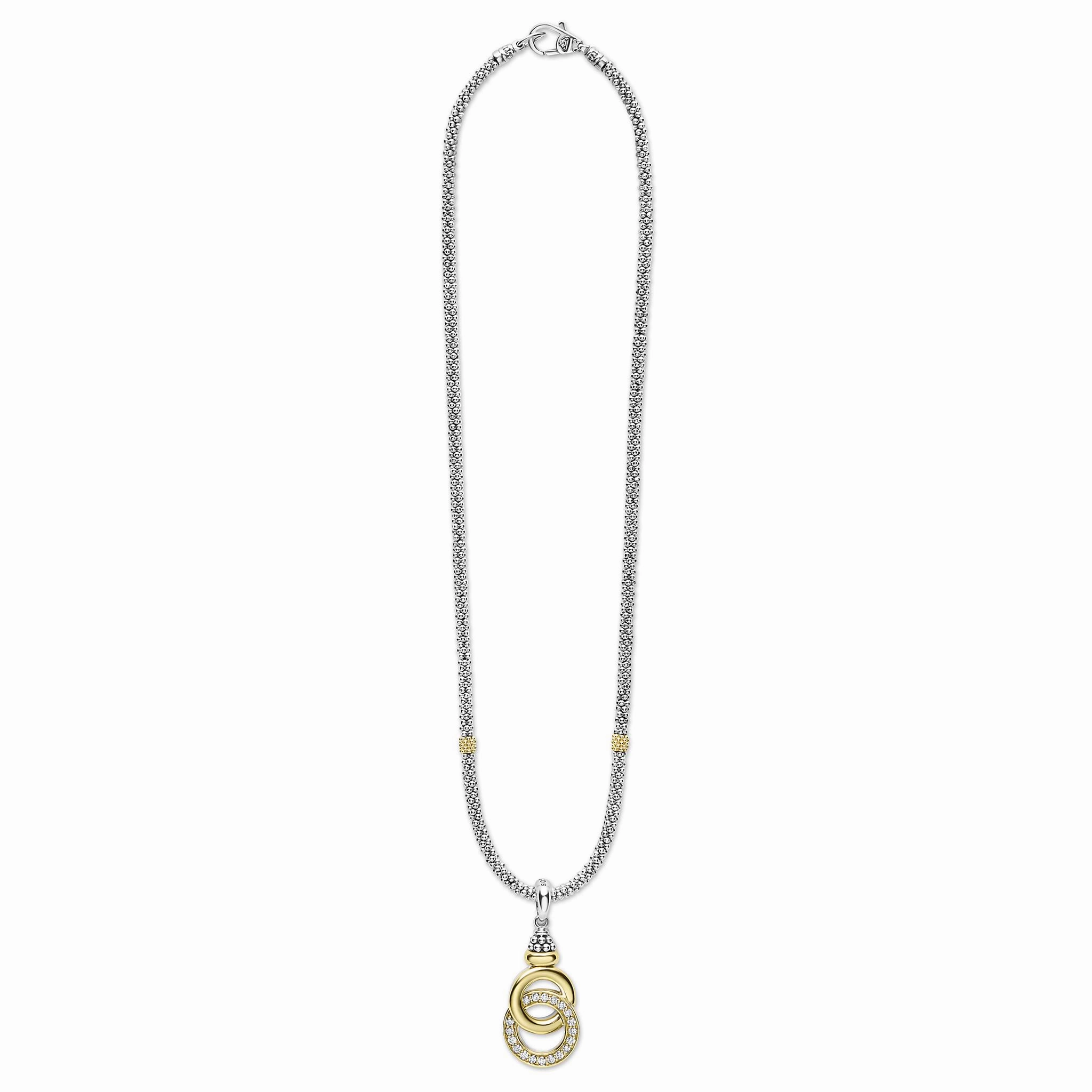 Signature Caviar Two-Tone Interlocking Diamond Pendant Necklace