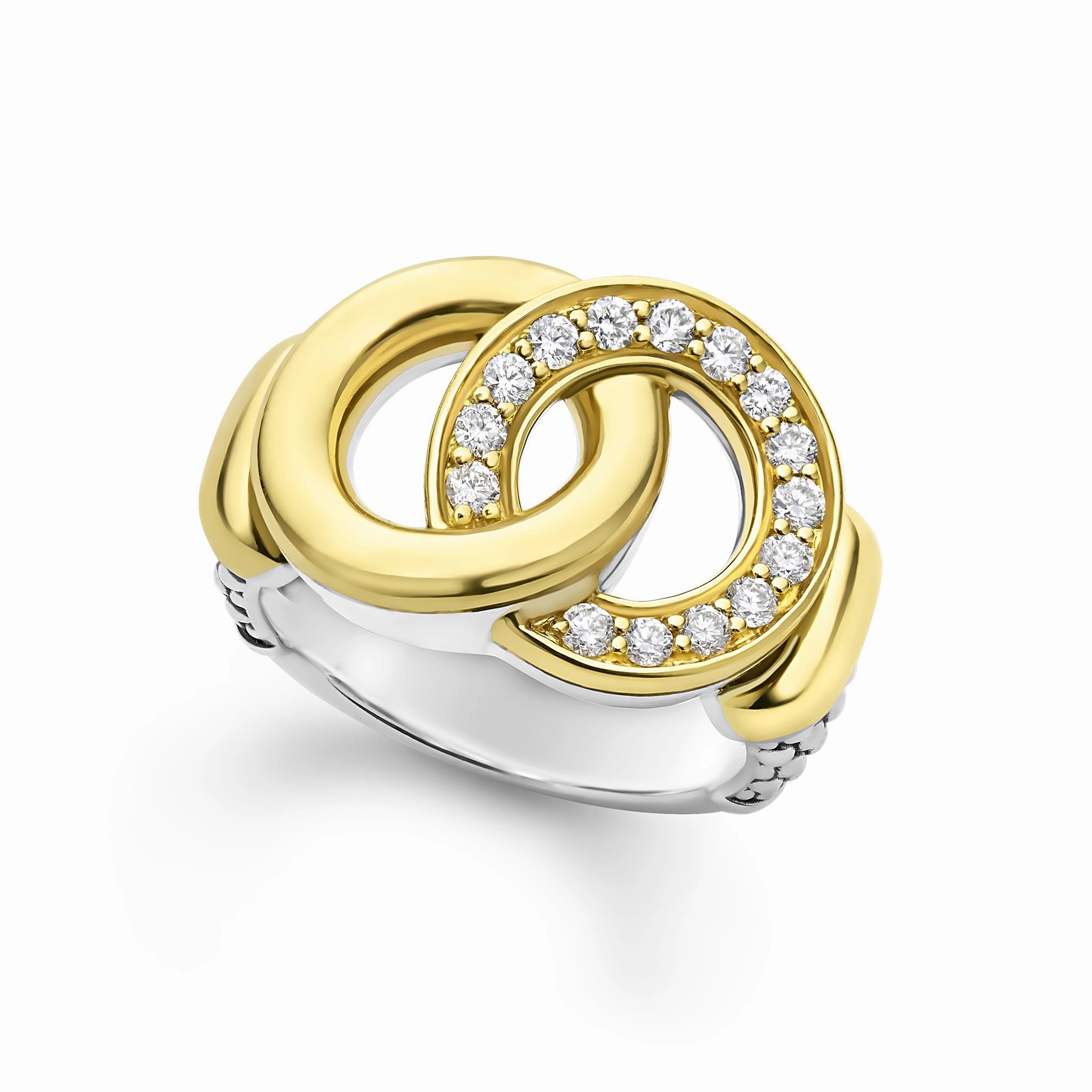 Signature Caviar Two-Tone Interlocking Diamond Statement Ring