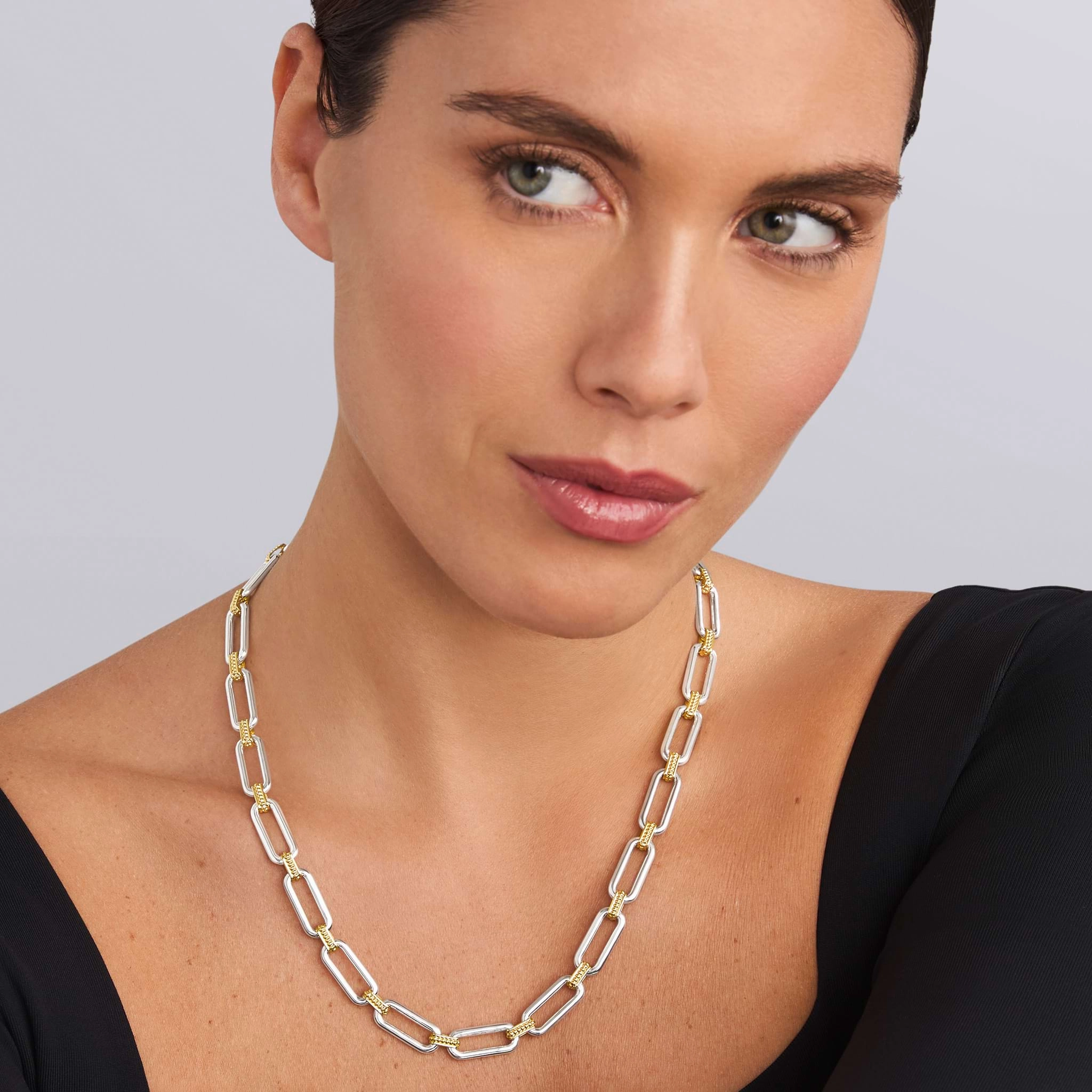 Signature Caviar Two-Tone Link Necklace