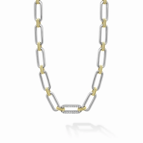 Signature Caviar Two-Tone Link Single Station Diamond Necklace
