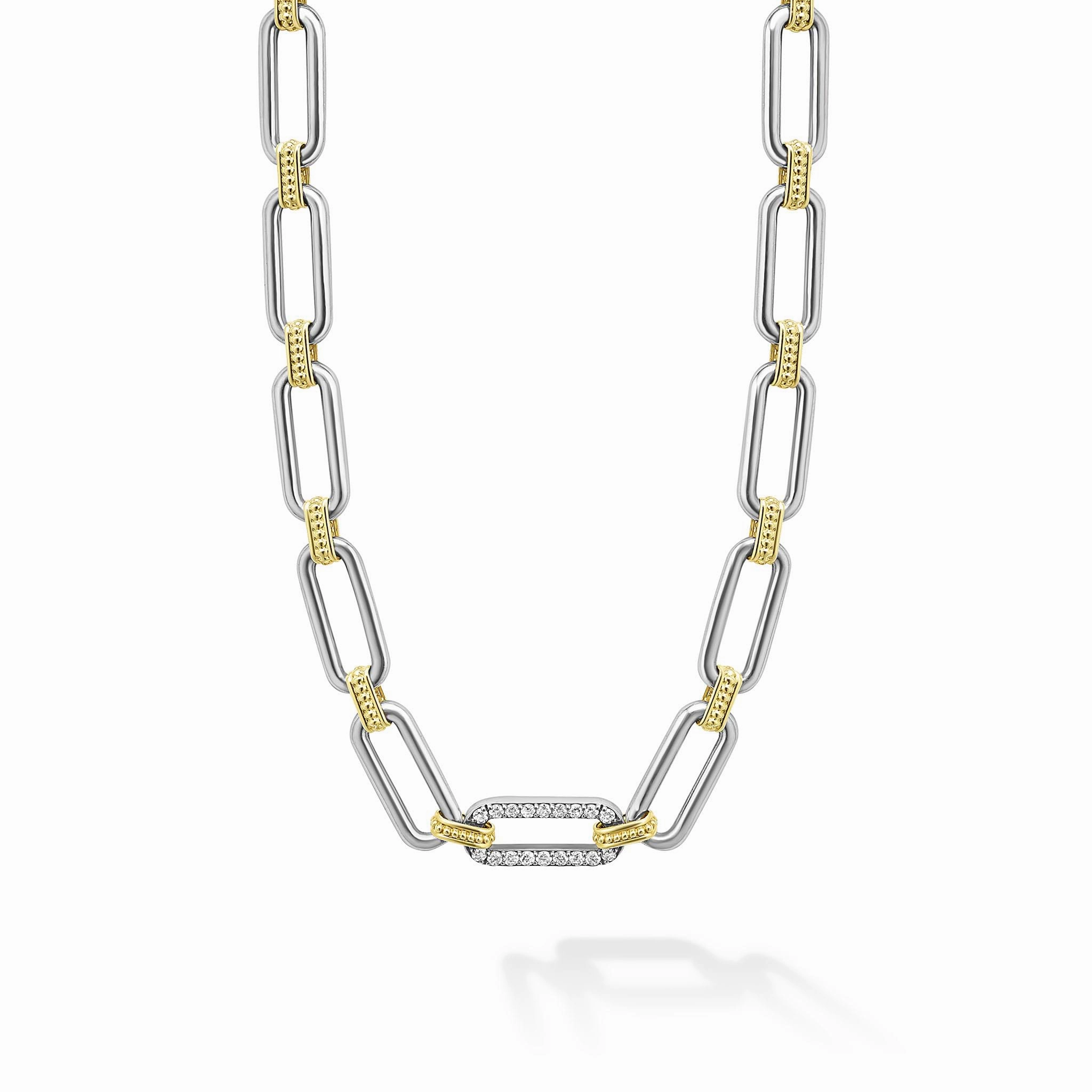 Signature Caviar Two-Tone Link Single Station Diamond Necklace
