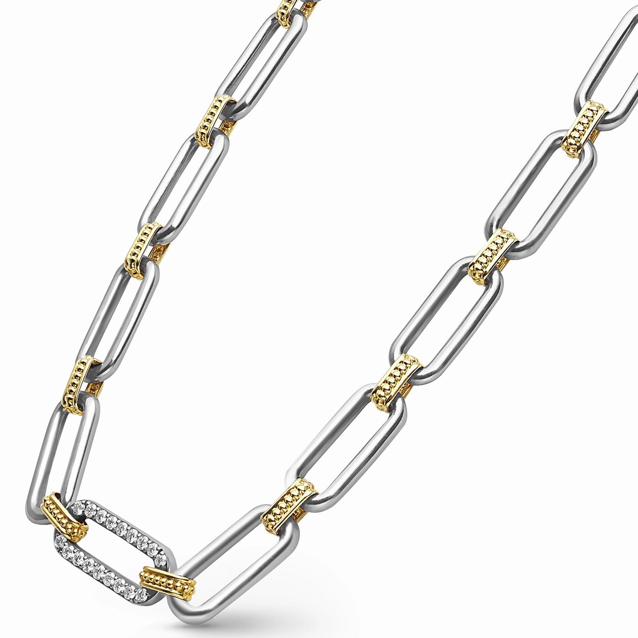 Signature Caviar Two-Tone Link Single Station Diamond Necklace