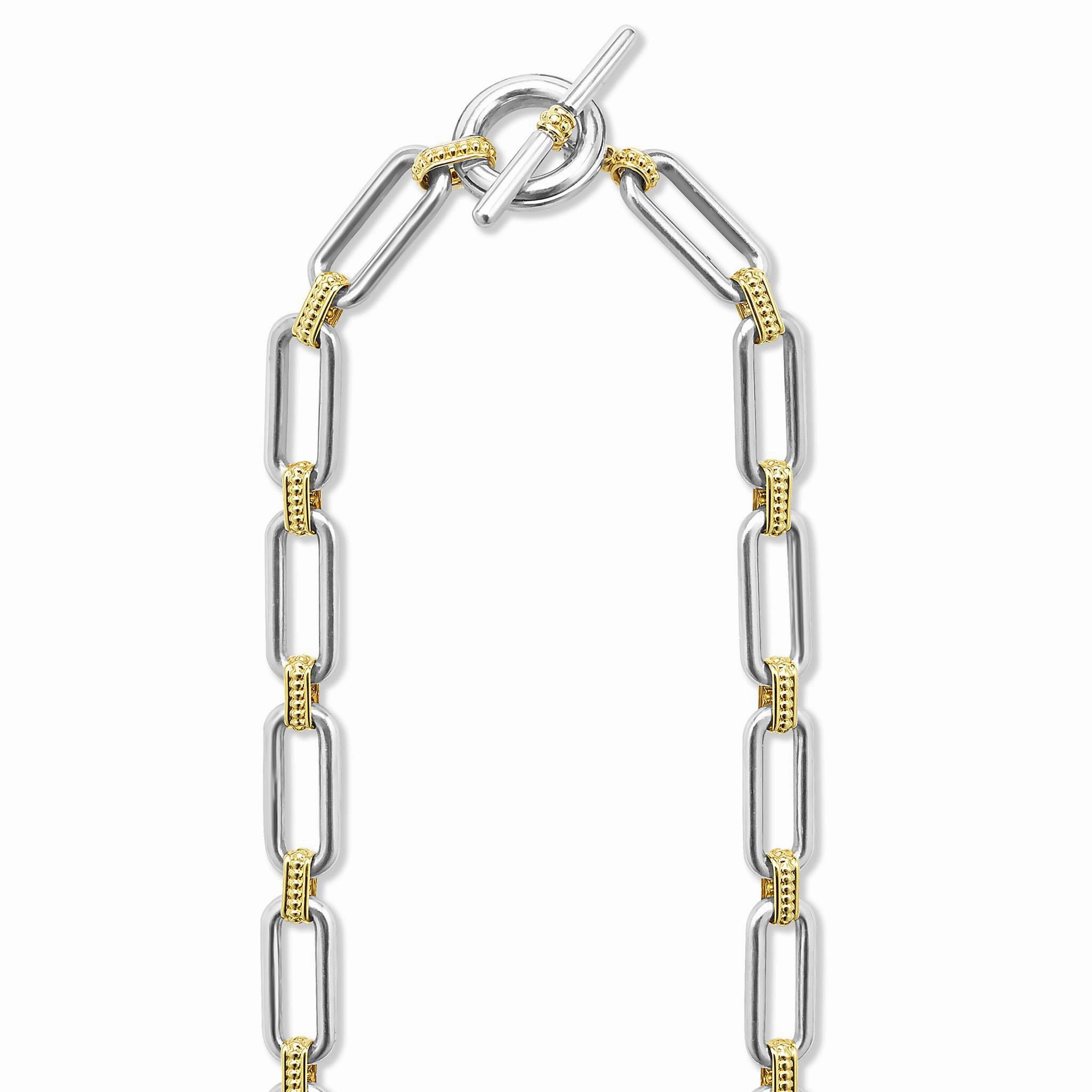 Signature Caviar Two-Tone Link Single Station Diamond Necklace