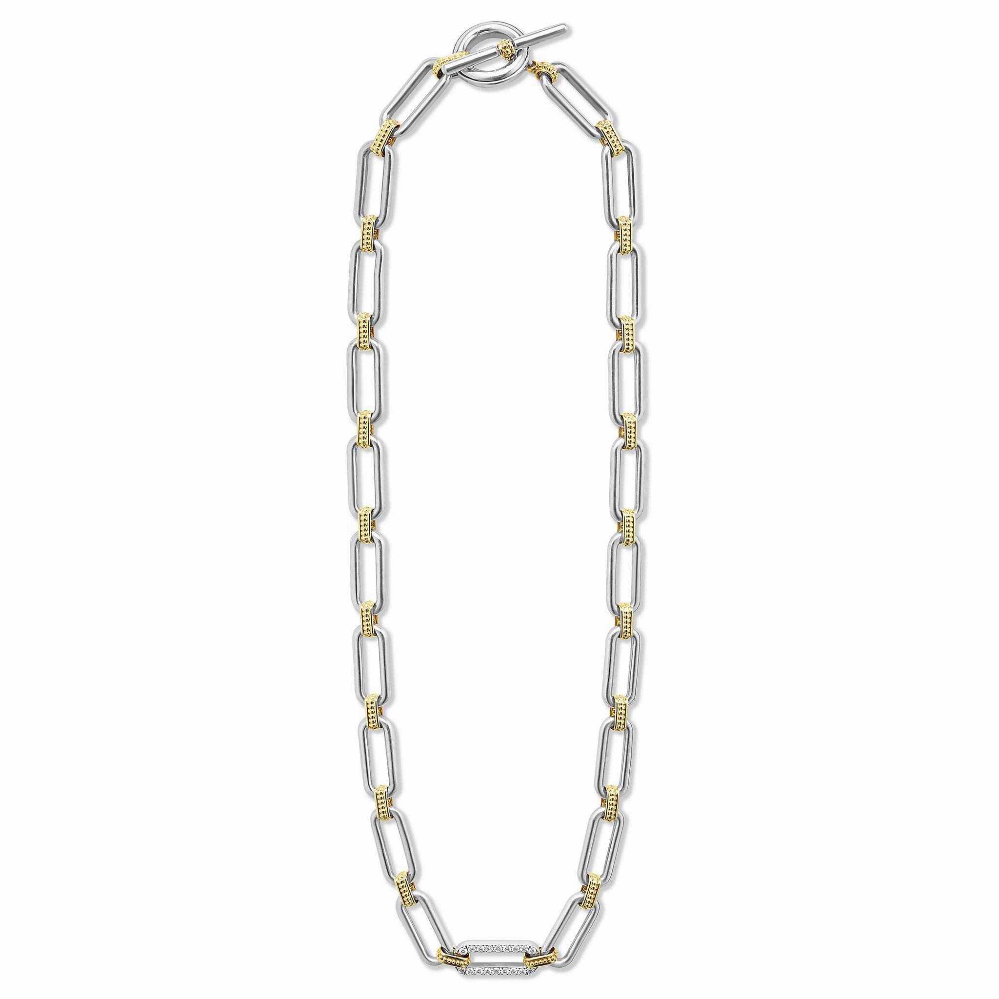 Signature Caviar Two-Tone Link Single Station Diamond Necklace