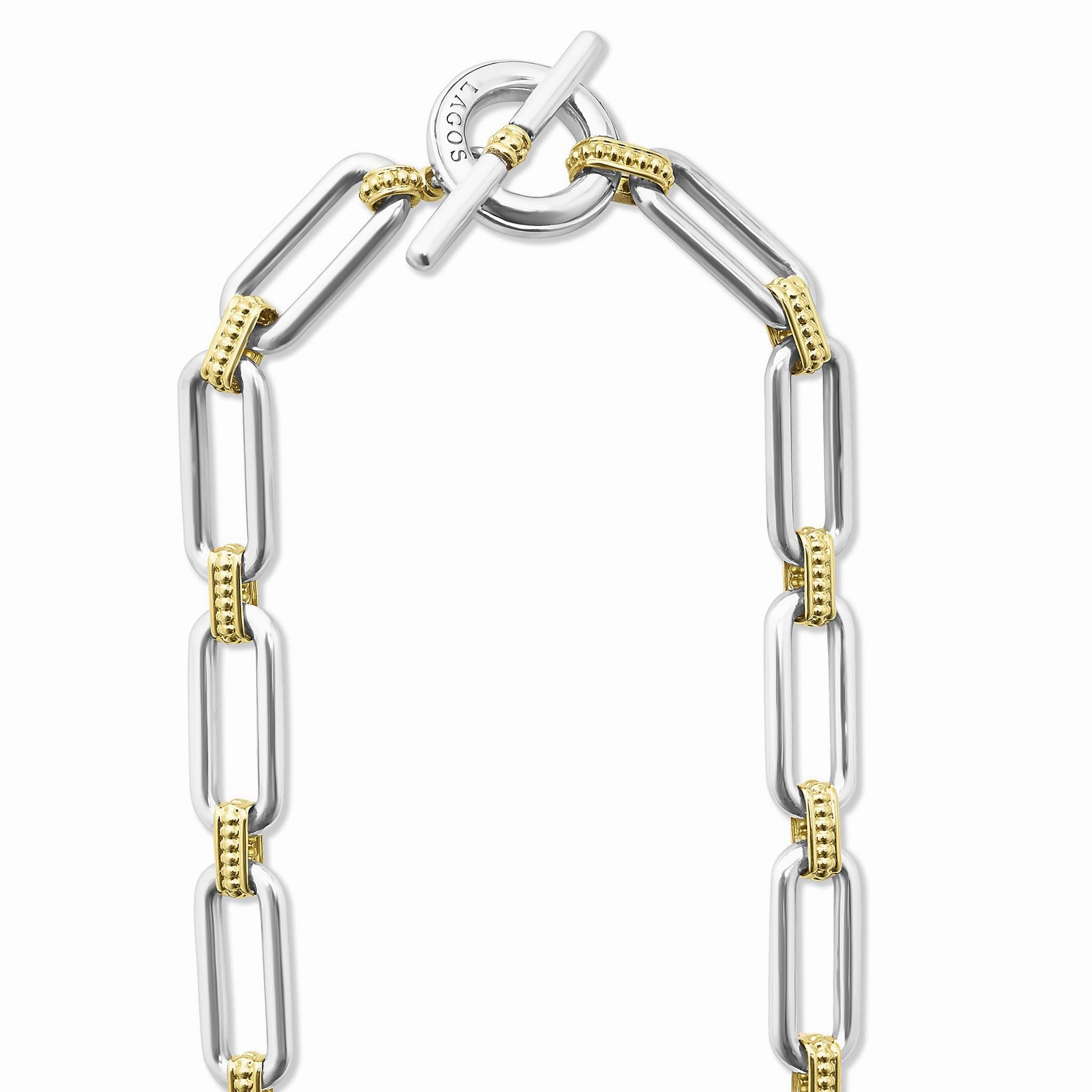 Signature Caviar Two-Tone Link Three Station Diamond Necklace