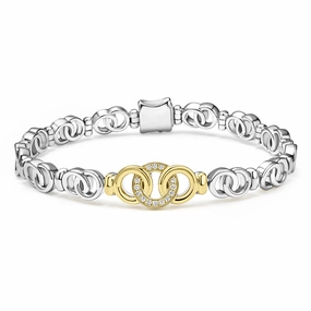 Signature Caviar Two-Tone Petite Interlocking Diamond Link Bracelet