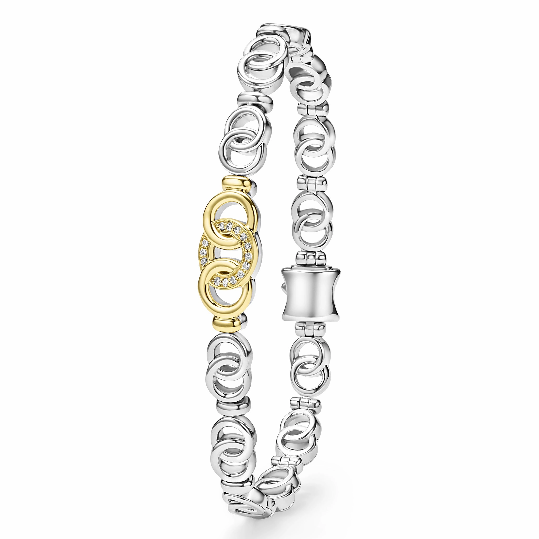 Signature Caviar Two-Tone Petite Interlocking Diamond Link Bracelet