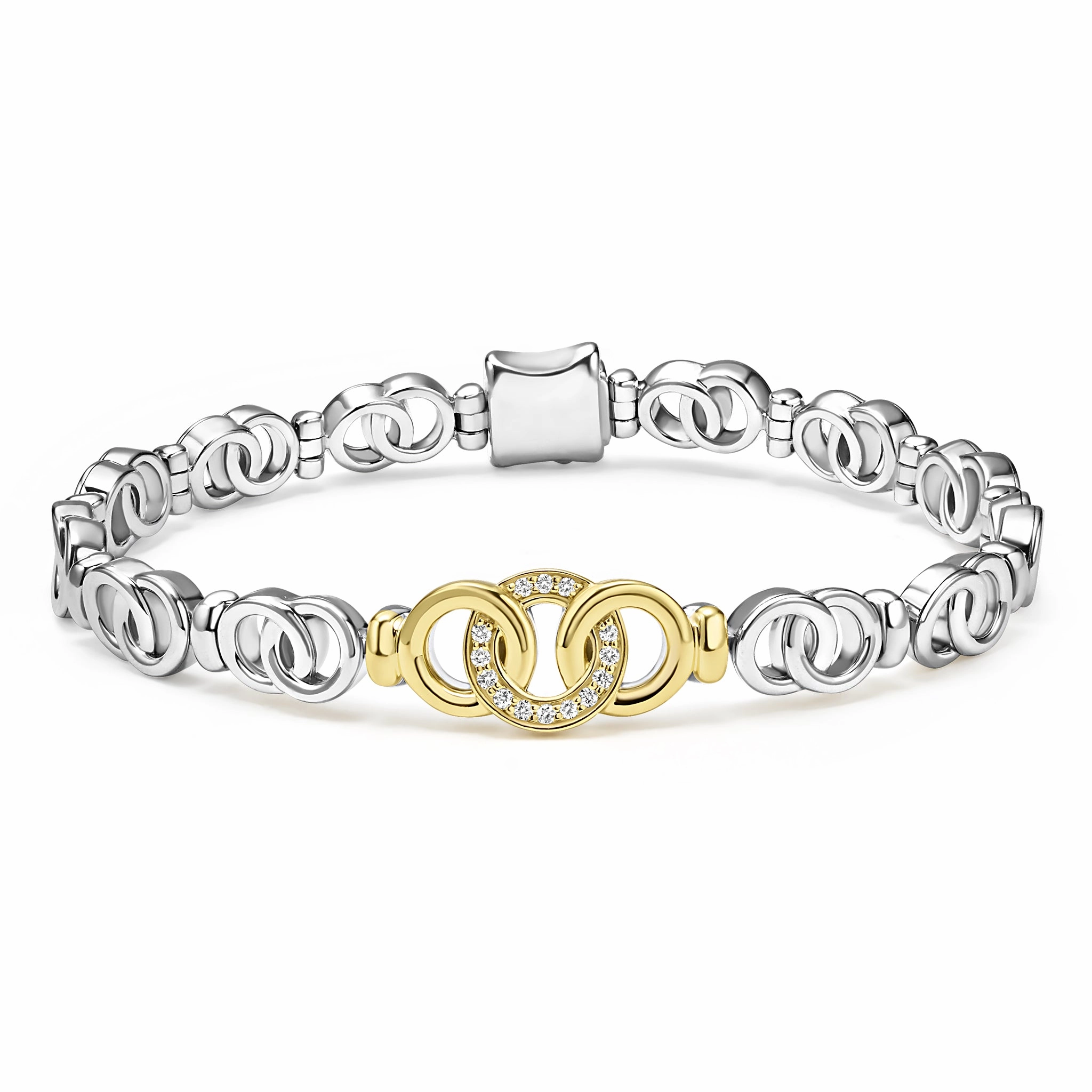Signature Caviar Two-Tone Petite Interlocking Diamond Link Bracelet
