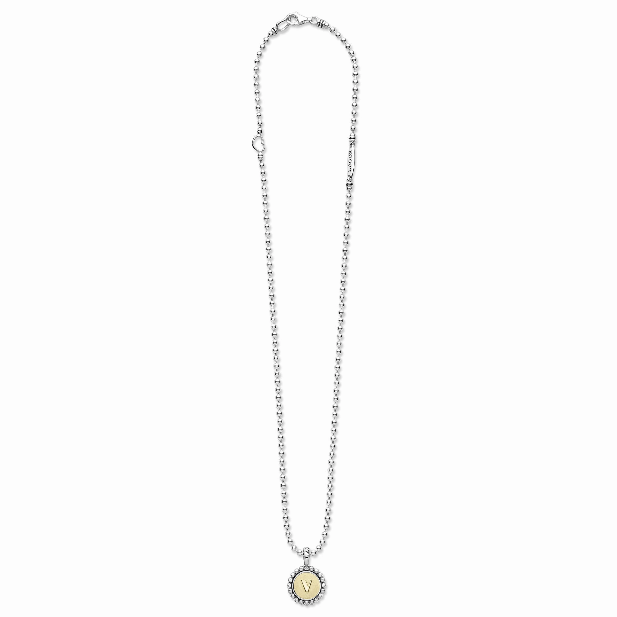 Signature Caviar V Initial Charm Necklace