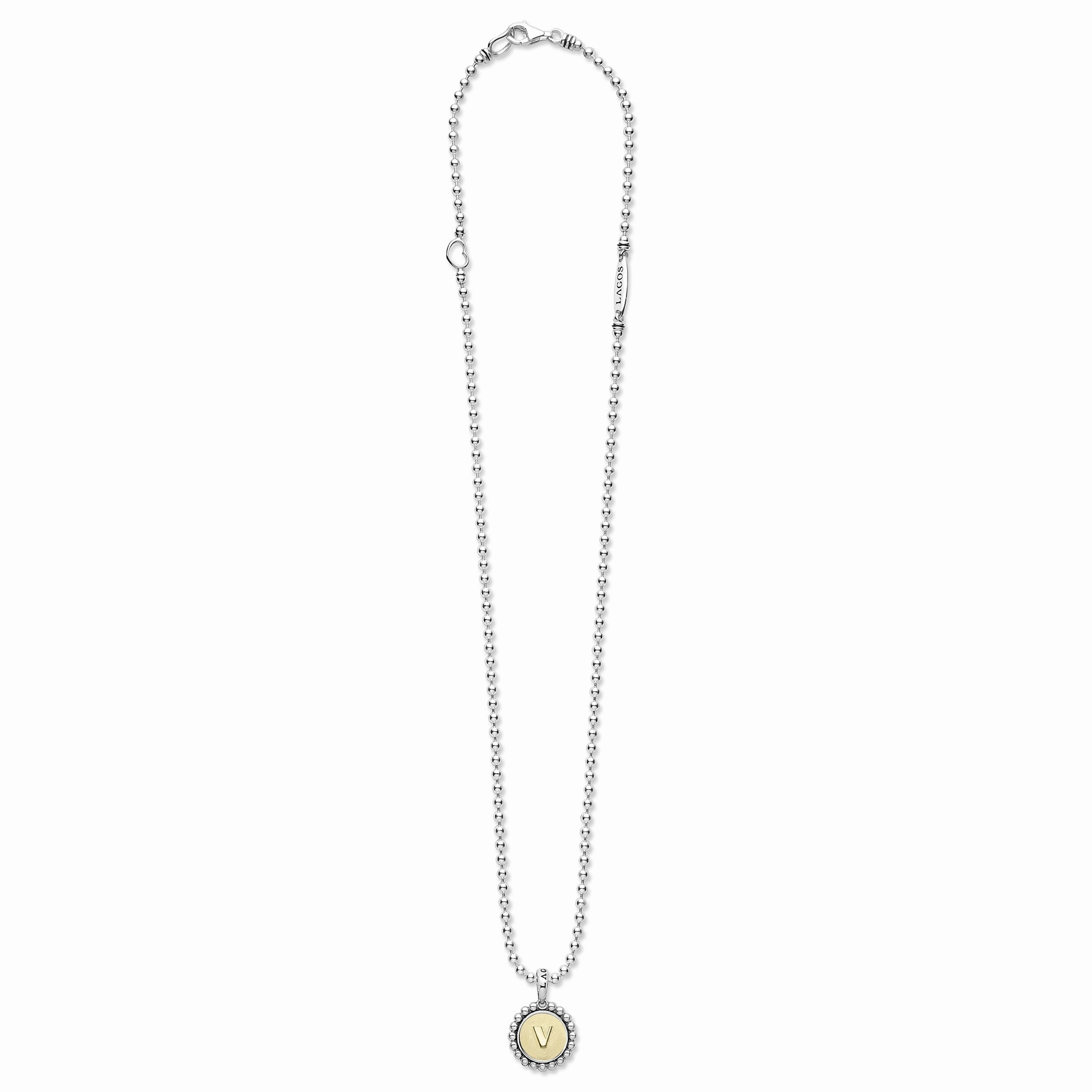 Signature Caviar V Initial Charm Necklace