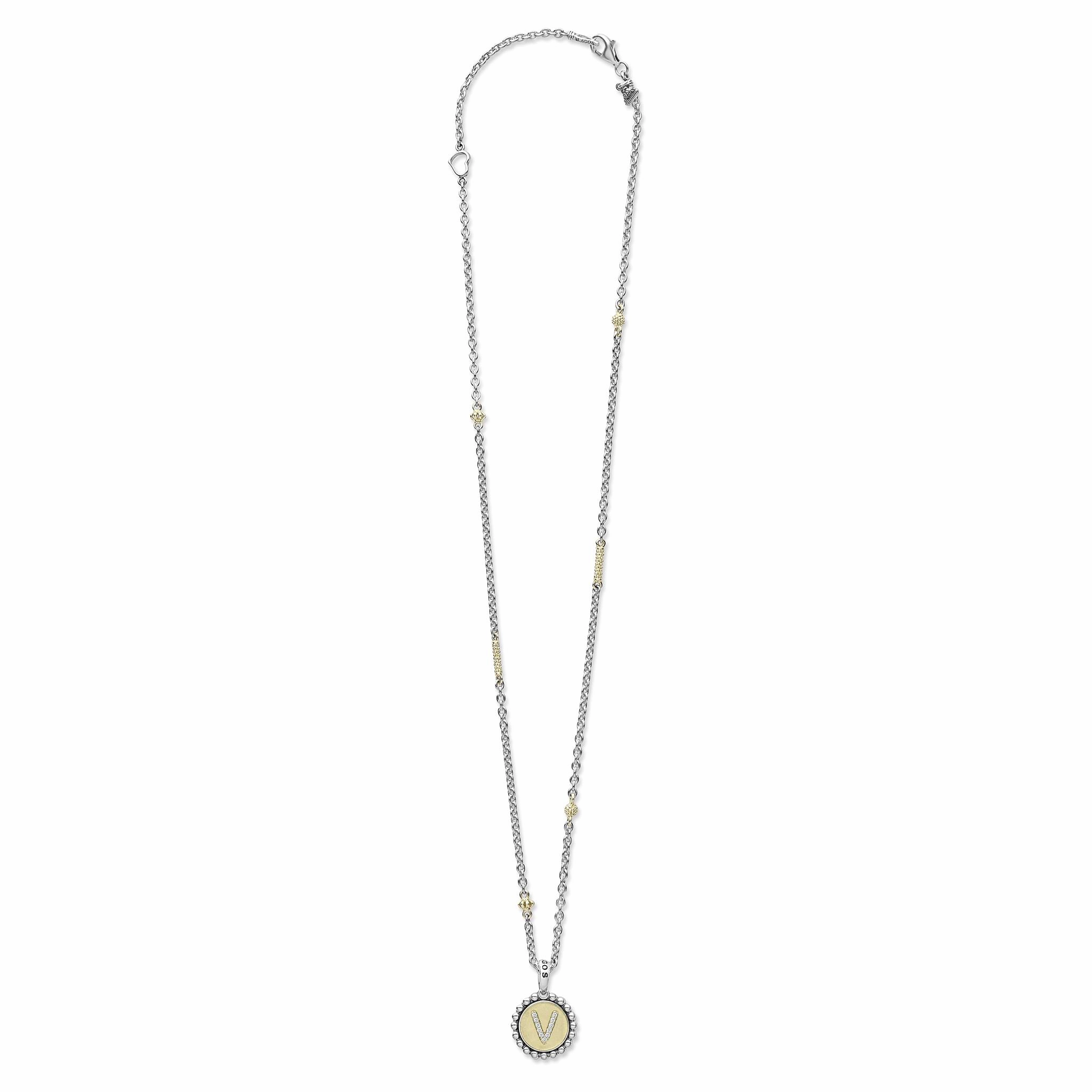 Signature Caviar V Initial Diamond Charm Necklace
