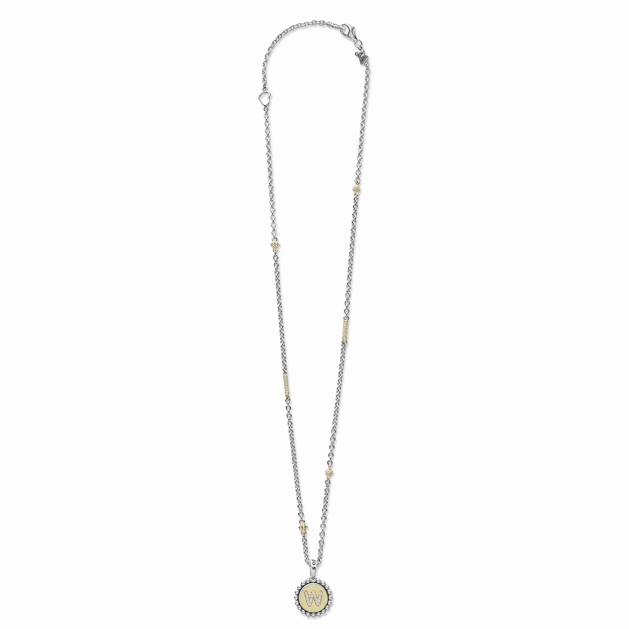 Signature Caviar W Initial Diamond Charm Necklace