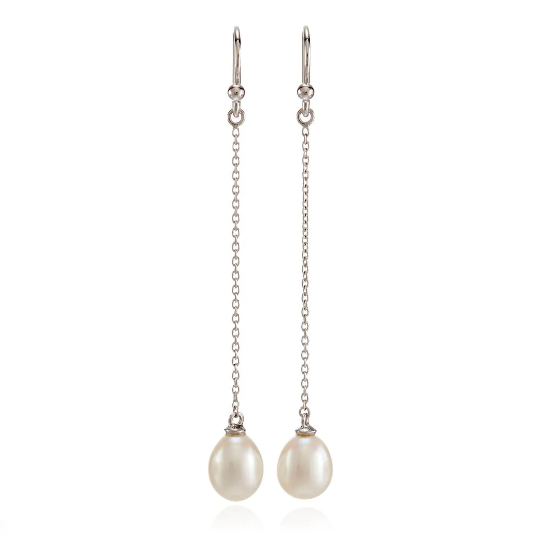 Silver Chain & Pearl Drop Earrings