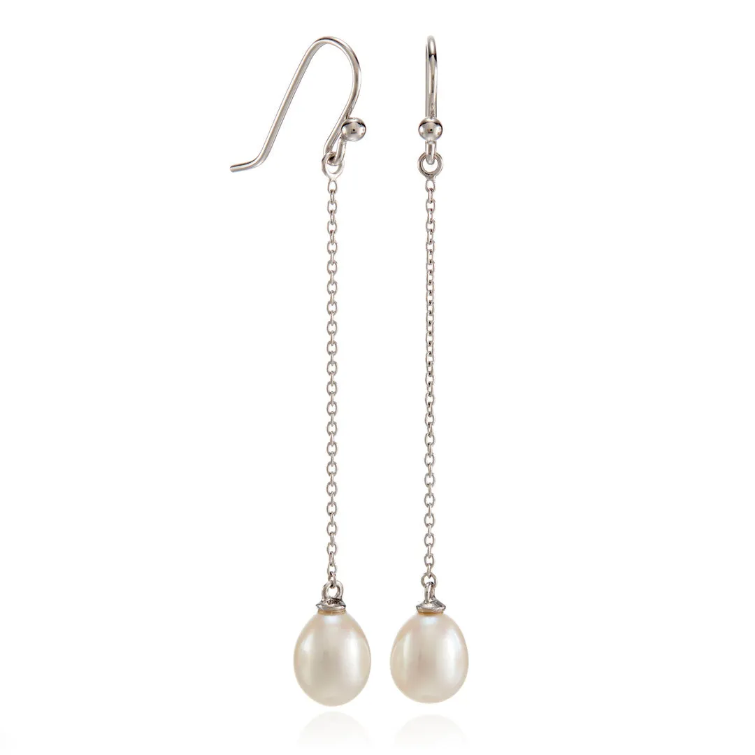Silver Chain & Pearl Drop Earrings