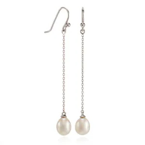 Silver Chain & Pearl Drop Earrings