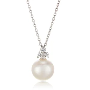 Silver Madison Pendant Necklace in Pearl & Diamonds