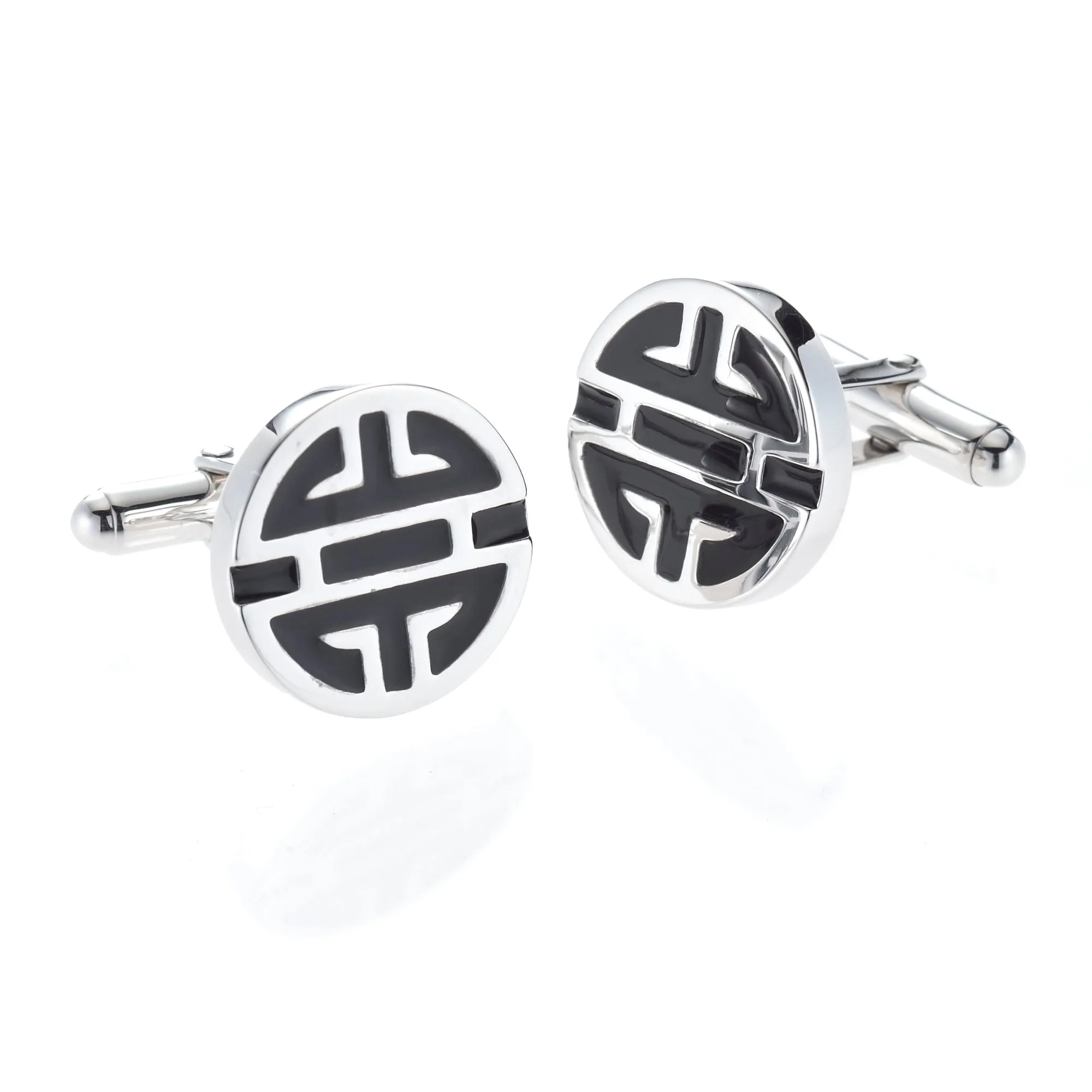 Silver Shou & Black Enamel Cufflinks
