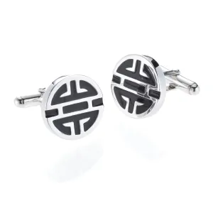 Silver Shou & Black Enamel Cufflinks