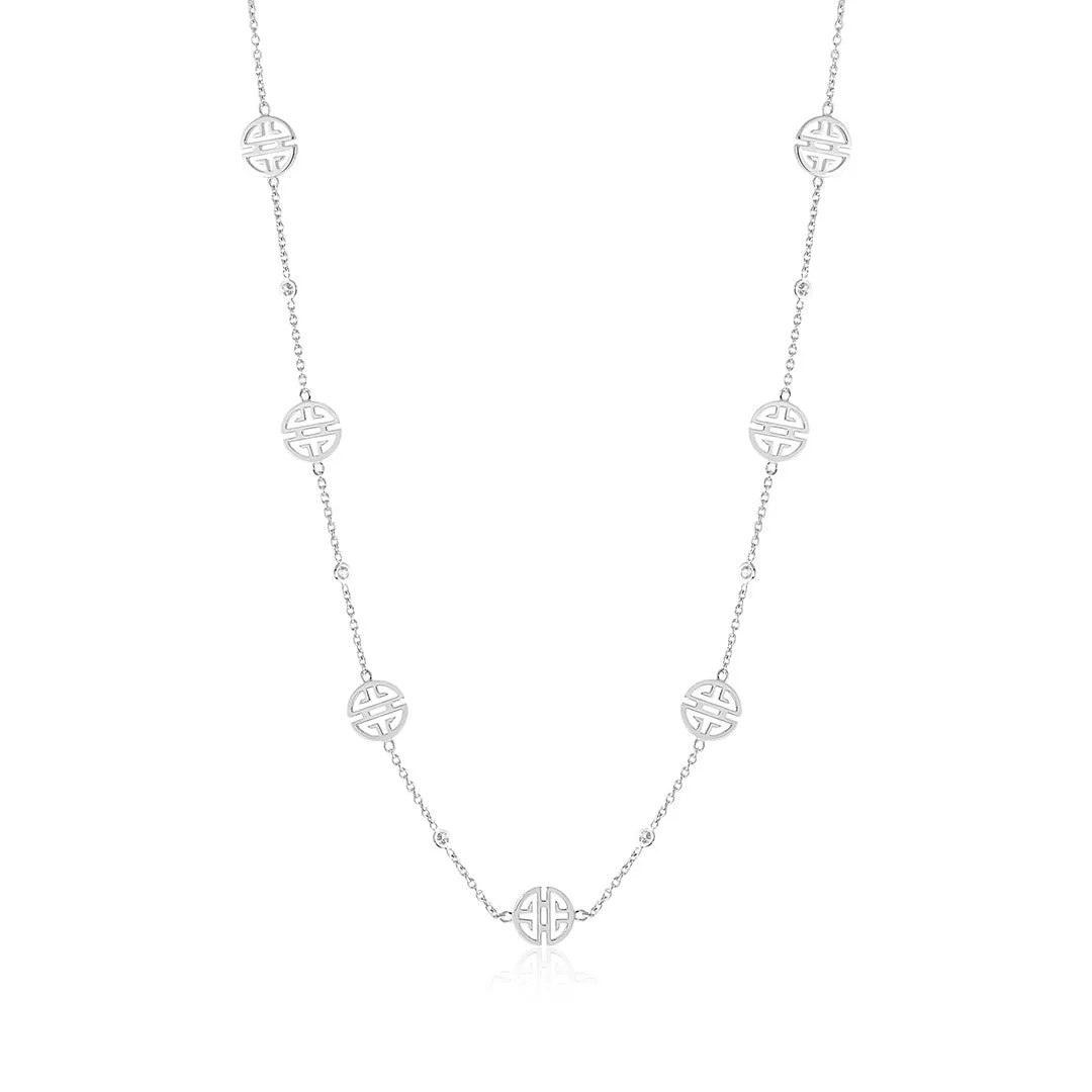Silver Shou & White Sapphire Station Necklace