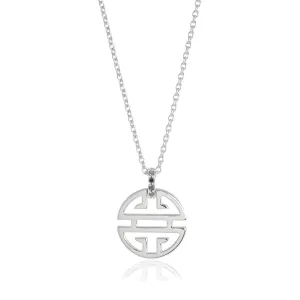 Silver Shou Pendant Necklace with Black Diamonds
