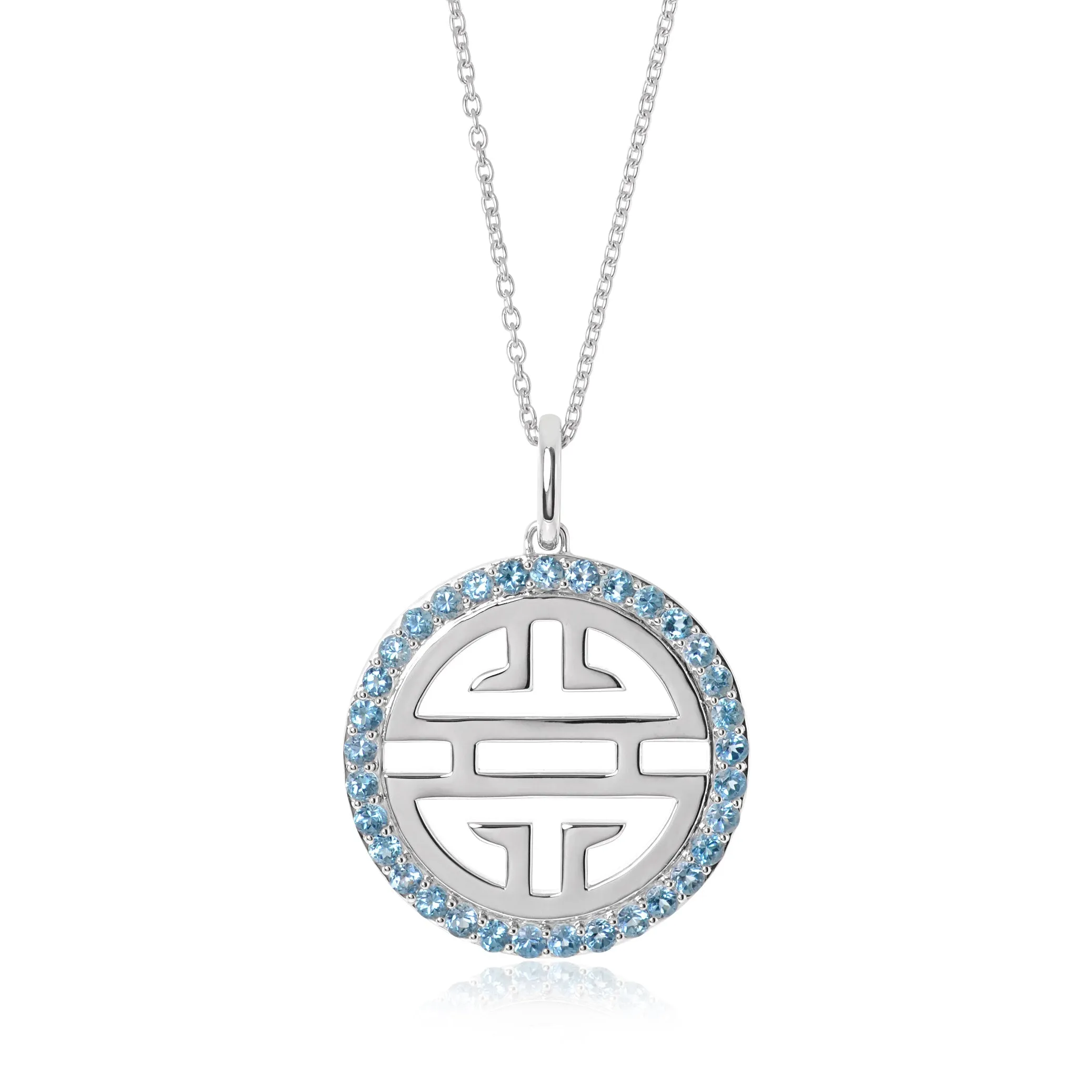 Silver Shou Pendant Necklace with Swiss Blue Topaz
