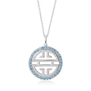 Silver Shou Pendant Necklace with Swiss Blue Topaz