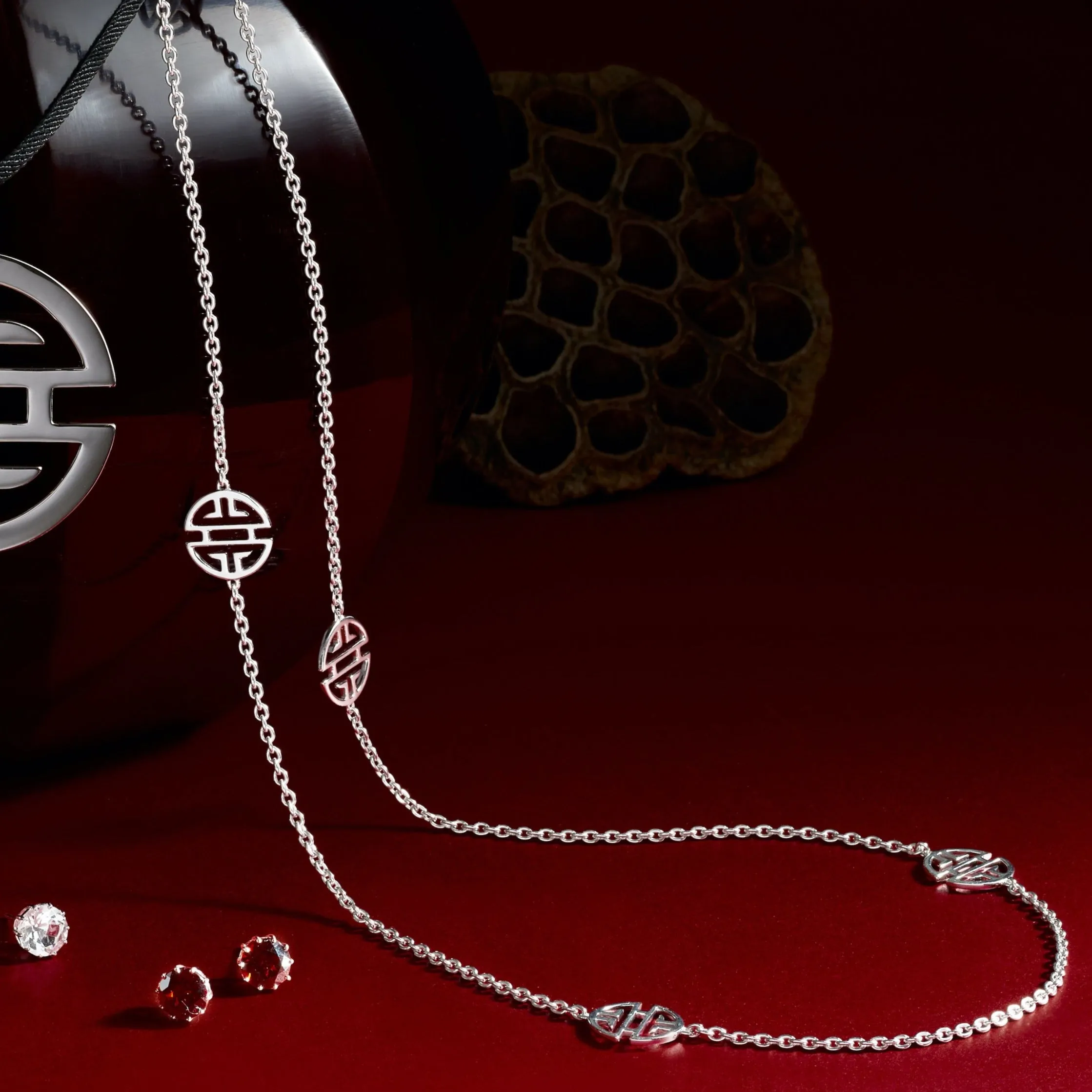 Silver Six-Station Shou Necklace