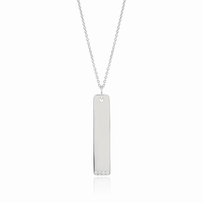 Silver & Diamond Rectangular Pendant Necklace