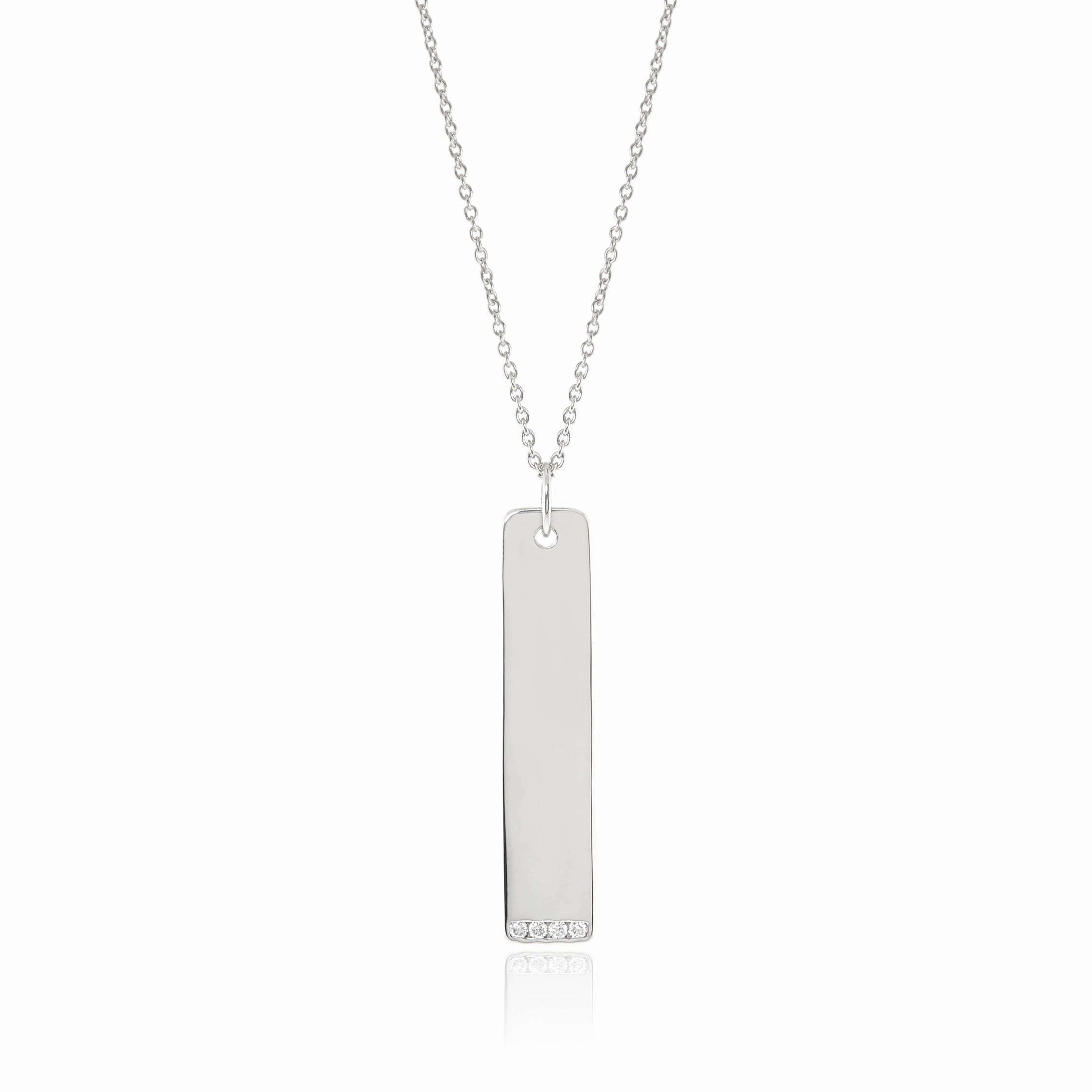 Silver & Diamond Rectangular Pendant Necklace