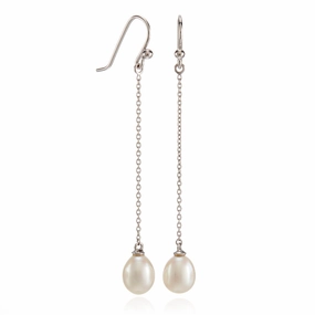 Silver Chain & Pearl Drop Earrings