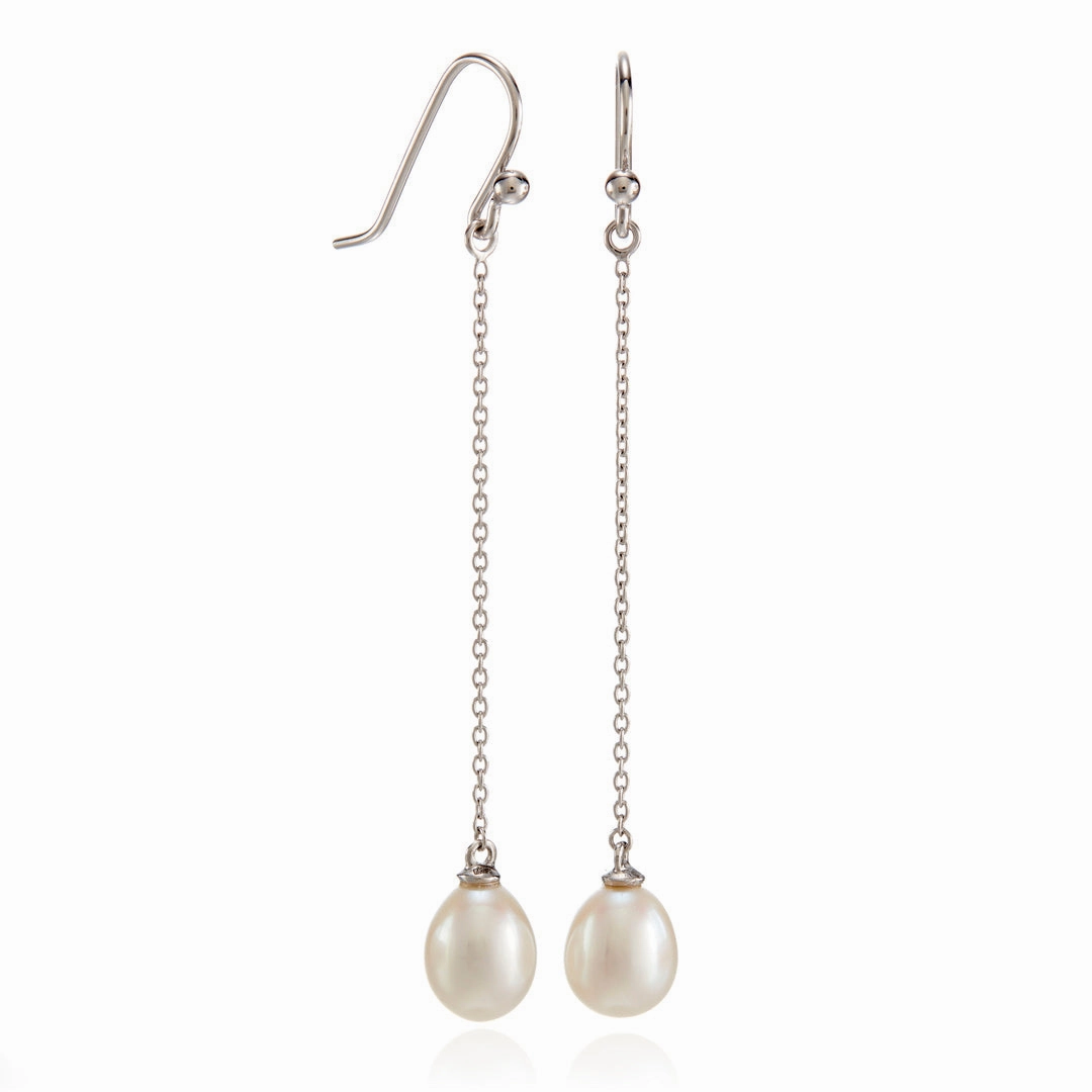 Silver Chain & Pearl Drop Earrings