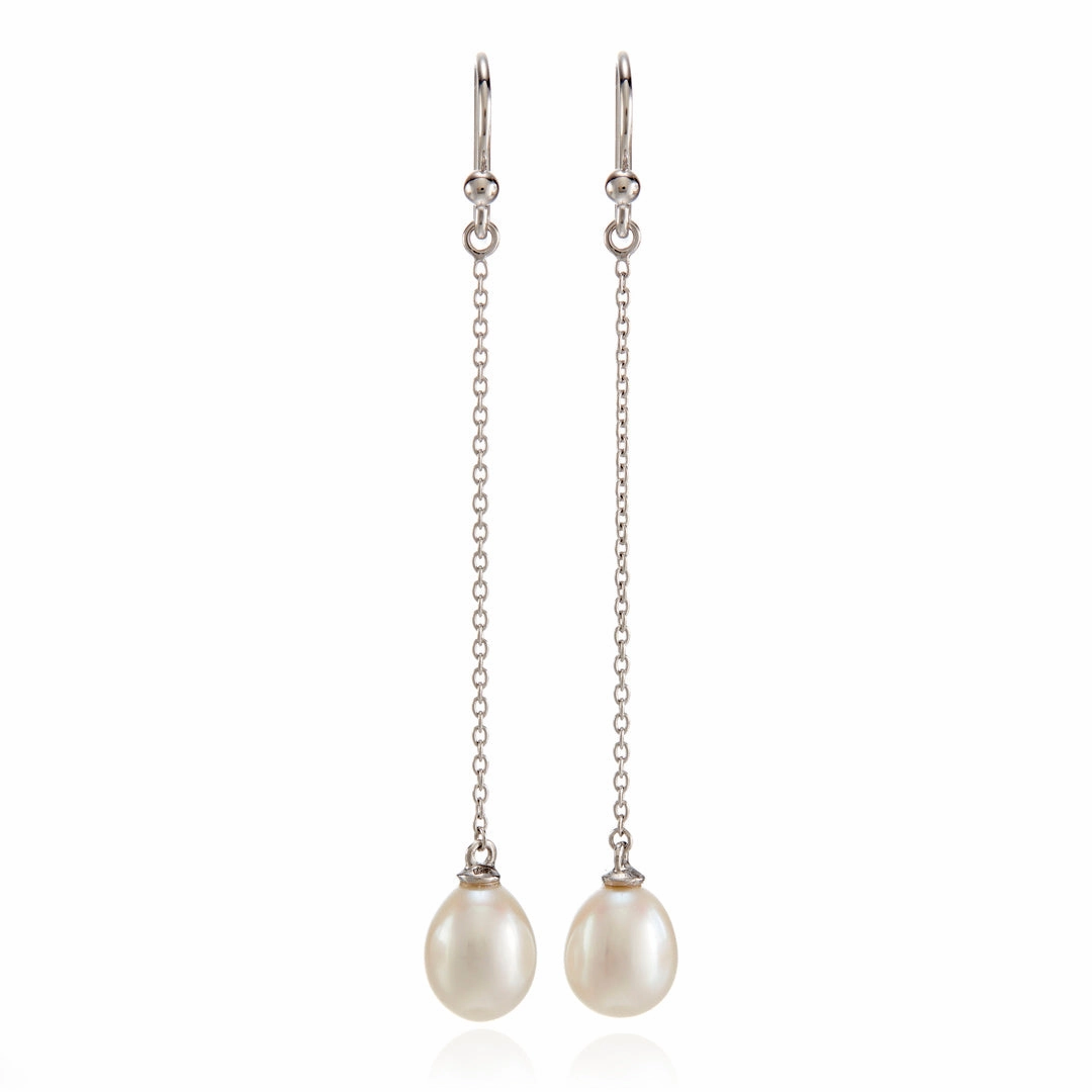 Silver Chain & Pearl Drop Earrings