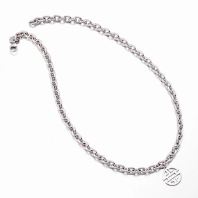 Silver Chunky Link Necklace with Shou Pendant