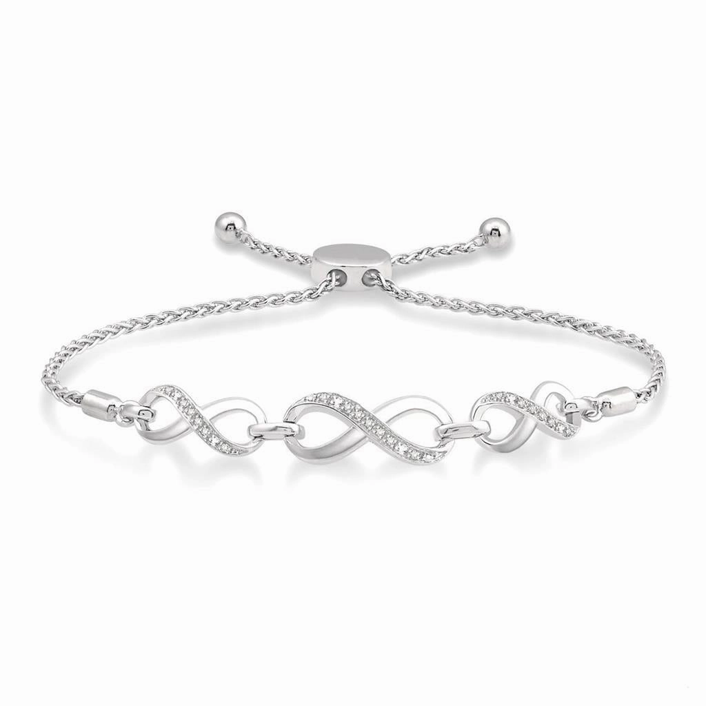 Silver Infinity Shape Diamond Lariat Bracelet