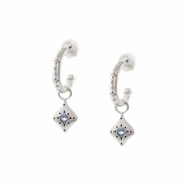Silver Nights Aquamarine Charm Hoop Earrings