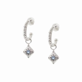 Silver Nights Aquamarine Charm Hoop Earrings