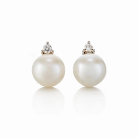 Silver North Star Earrings in Diamonds & Pearls