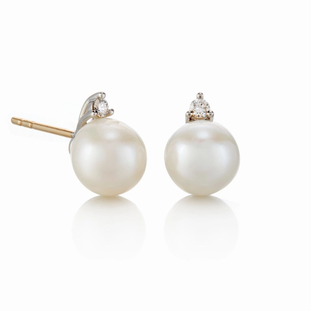 Silver North Star Earrings in Diamonds & Pearls