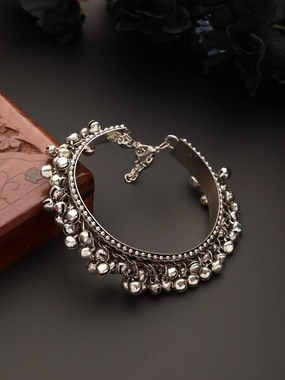 Silver Plated Ghungroo Beaded Oxidised Handcrafted Bangle Style Bracelet