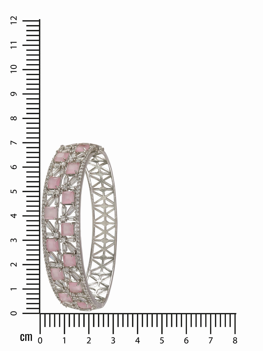Silver Plated Pink American Diamond Studded Handcrafted Bangle Style Bracelet