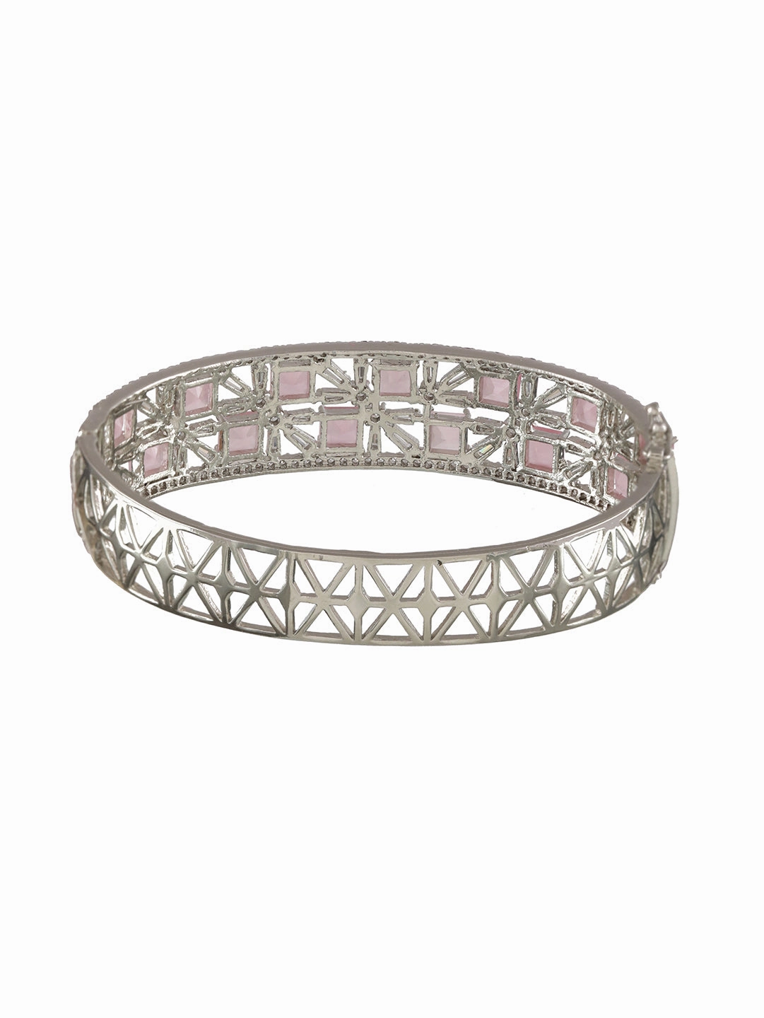 Silver Plated Pink American Diamond Studded Handcrafted Bangle Style Bracelet