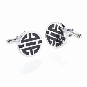 Silver Shou & Black Enamel Cufflinks