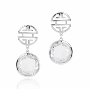 Silver Shou & White Quartz Drop Earrings