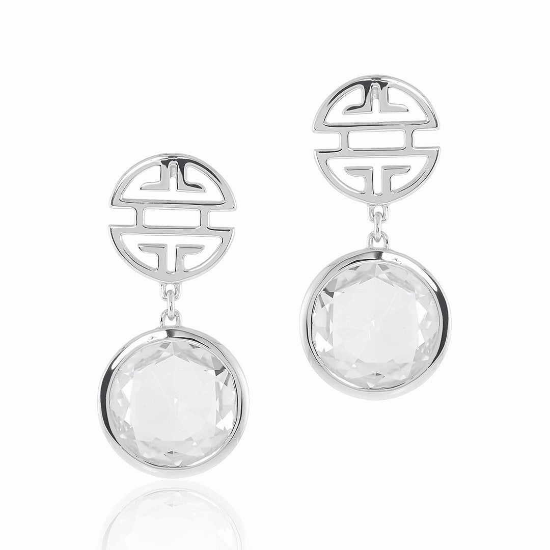 Silver Shou & White Quartz Drop Earrings