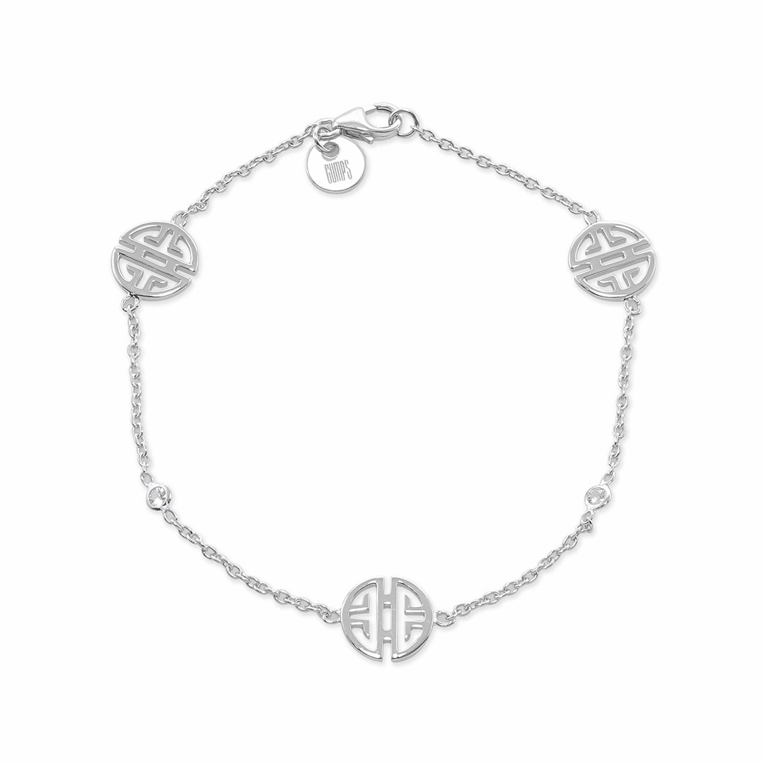 Silver Shou & White Sapphire Station Bracelet