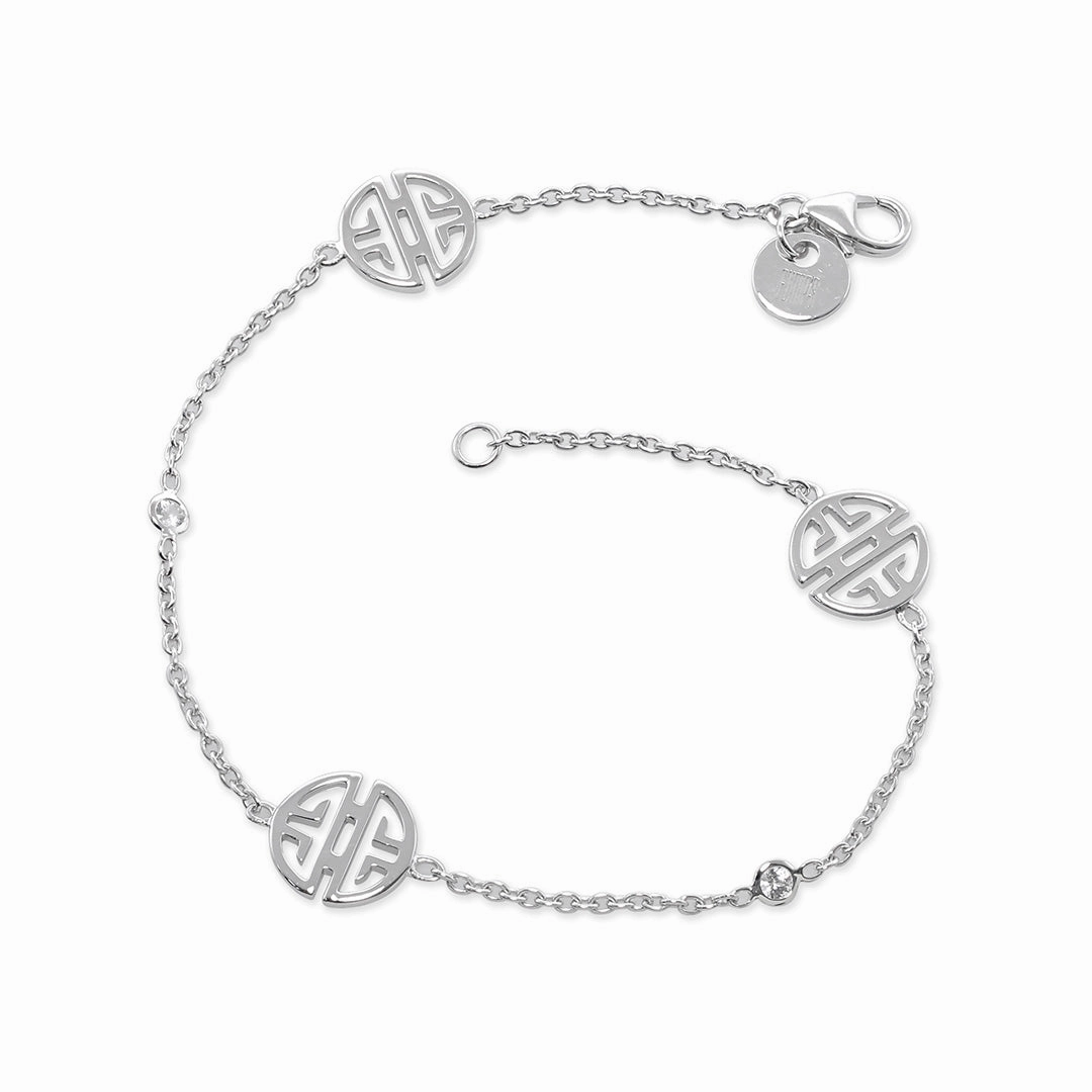 Silver Shou & White Sapphire Station Bracelet