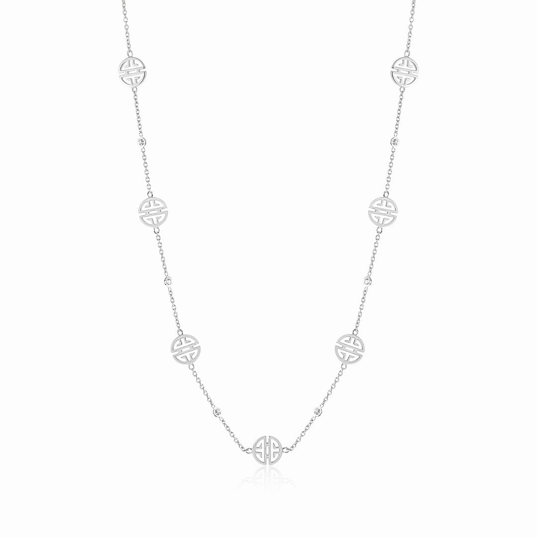 Silver Shou & White Sapphire Station Necklace
