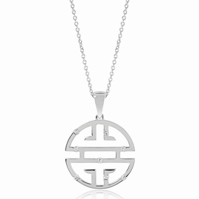 Silver Shou Pendant Necklace in White Sapphires