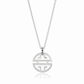 Silver Shou Pendant Necklace with Black Diamonds